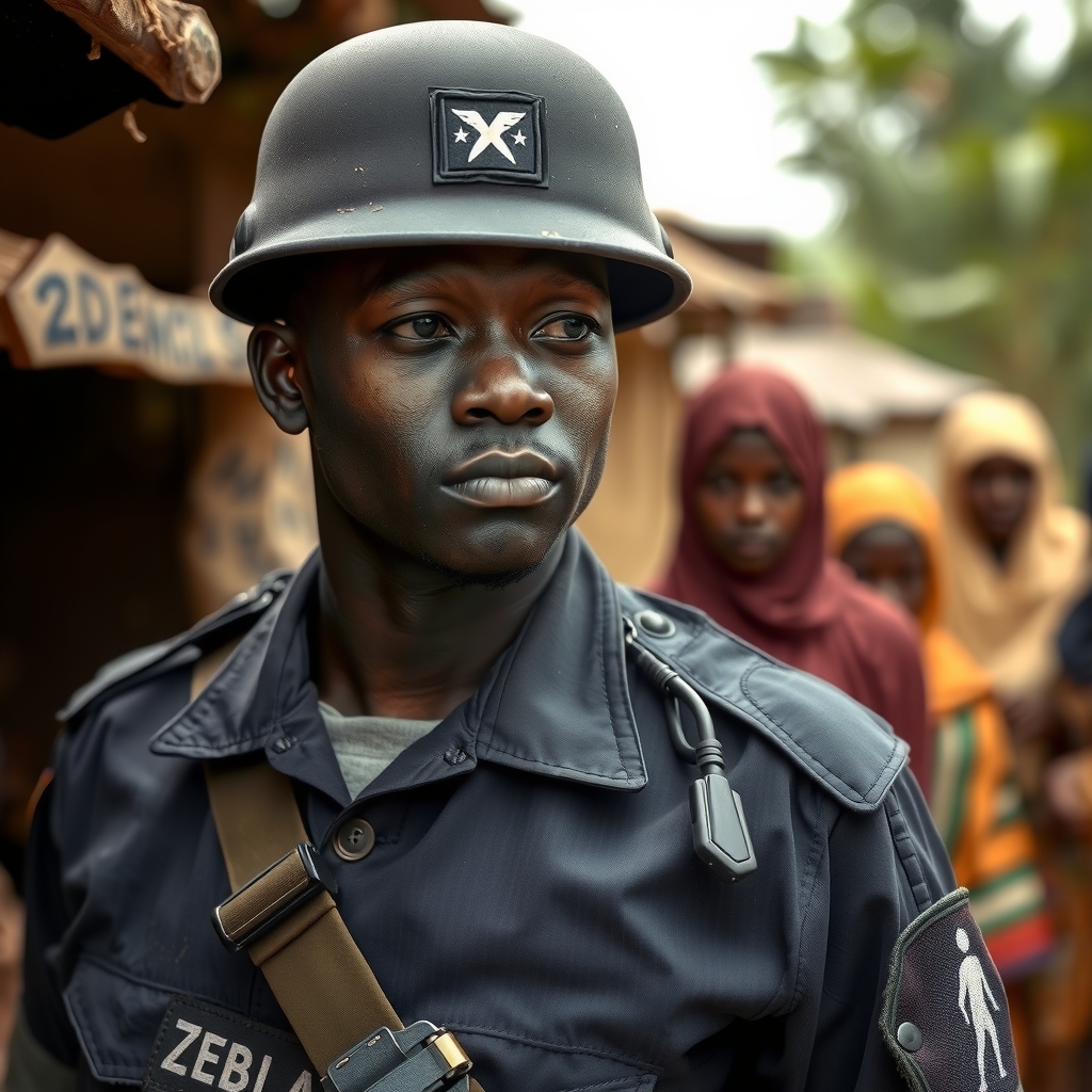 a black soldier with a zebola shape helps village women by मुफ्त एआई छवि जनरेटर - बिना लॉगिन के✨ | AIGAZOU