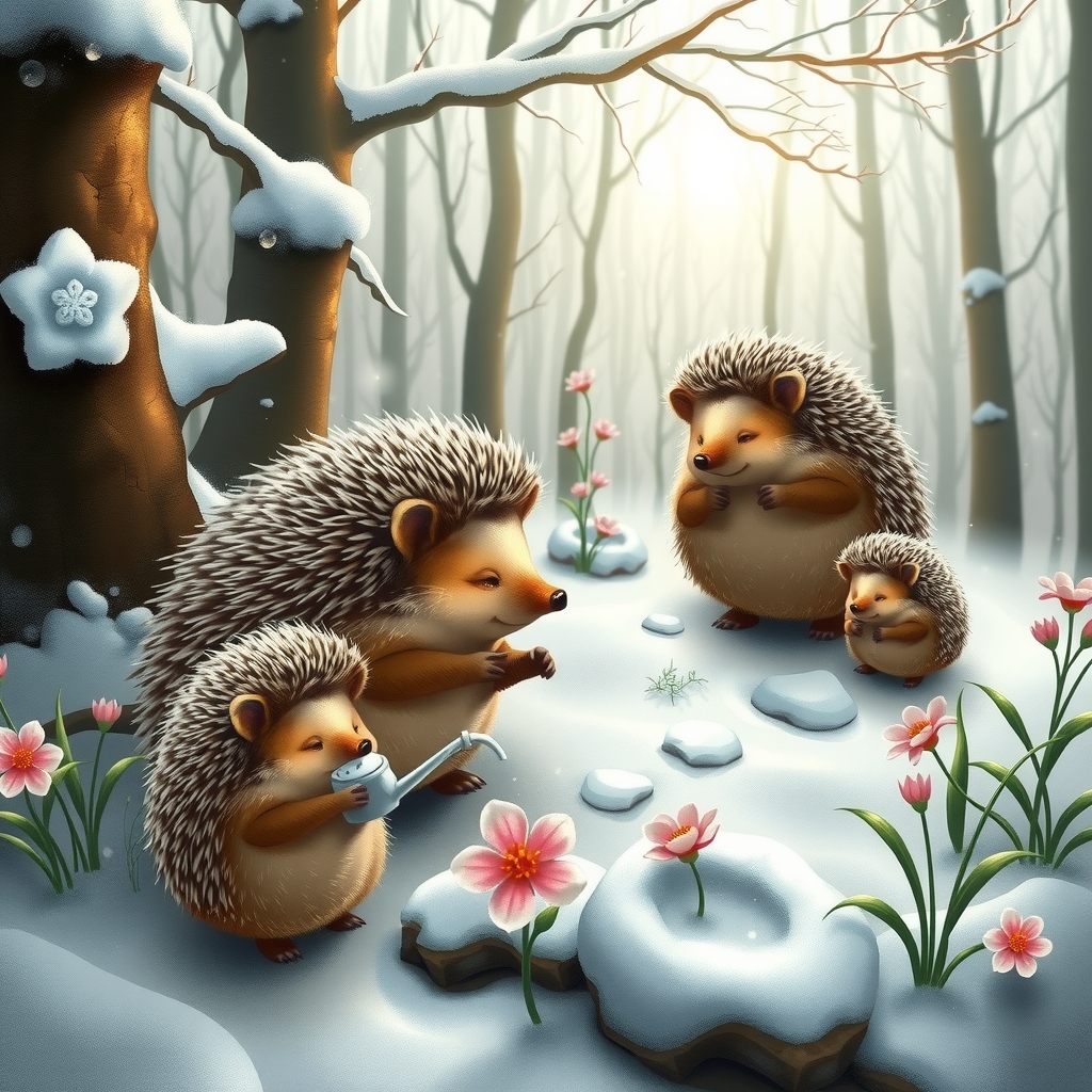 snowy fairy tale forest with hedgehogs by मुफ्त एआई छवि जनरेटर - बिना लॉगिन के✨ | AIGAZOU