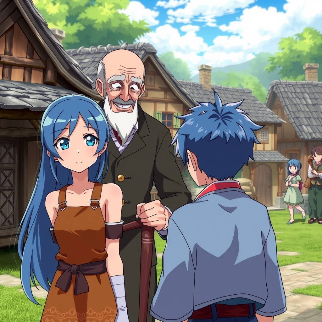 anime village villagers girl guy blue hair by Générateur d'images par IA gratuit - Aucune connexion nécessaire✨ | AIGAZOU