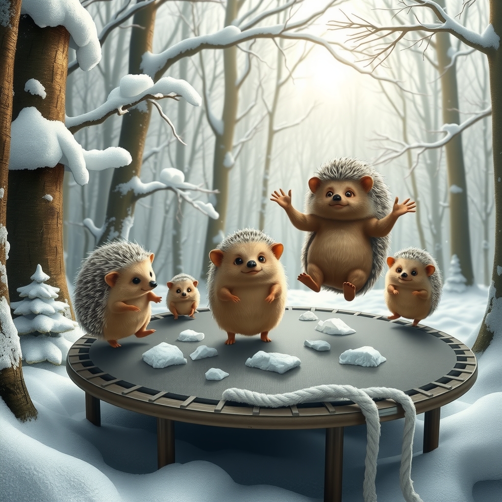 snowy fairy tale forest with hedgehog family by मुफ्त एआई छवि जनरेटर - बिना लॉगिन के✨ | AIGAZOU