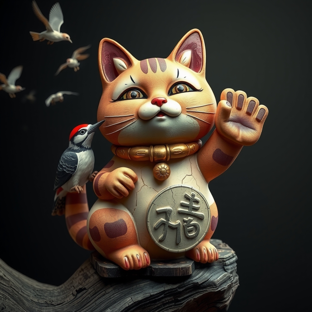 winkekatze raw maneki neko layered wood figure by मुफ्त एआई छवि जनरेटर - बिना लॉगिन के✨ | AIGAZOU