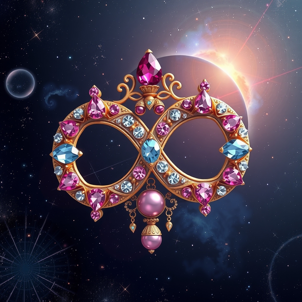 an infinity symbol made of corundum decorated with ornaments and many gems in the cosmos by मुफ्त एआई छवि जनरेटर - बिना लॉगिन के✨ | AIGAZOU