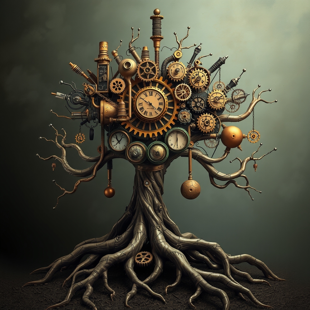 a steampunk tree with entwined roots by मुफ्त एआई छवि जनरेटर - बिना लॉगिन के✨ | AIGAZOU