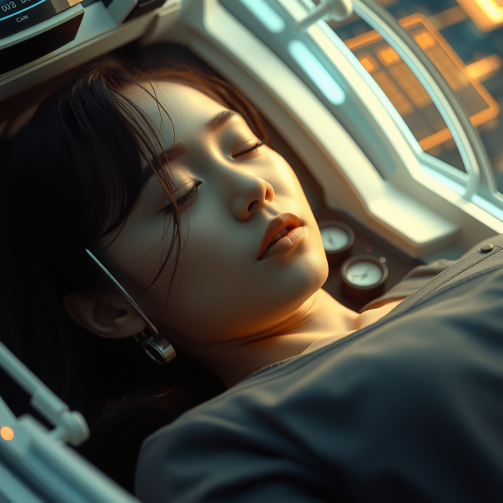 sleeping asian woman dreaming in futuristic machine by मुफ्त एआई छवि जनरेटर - बिना लॉगिन के✨ | AIGAZOU