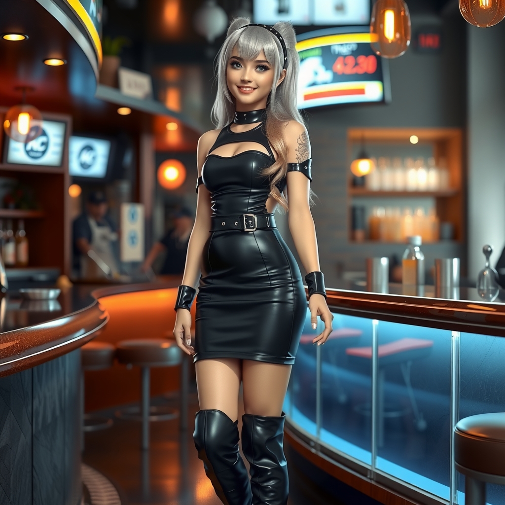 a young waitress in futuristic latex dress by मुफ्त एआई छवि जनरेटर - बिना लॉगिन के✨ | AIGAZOU