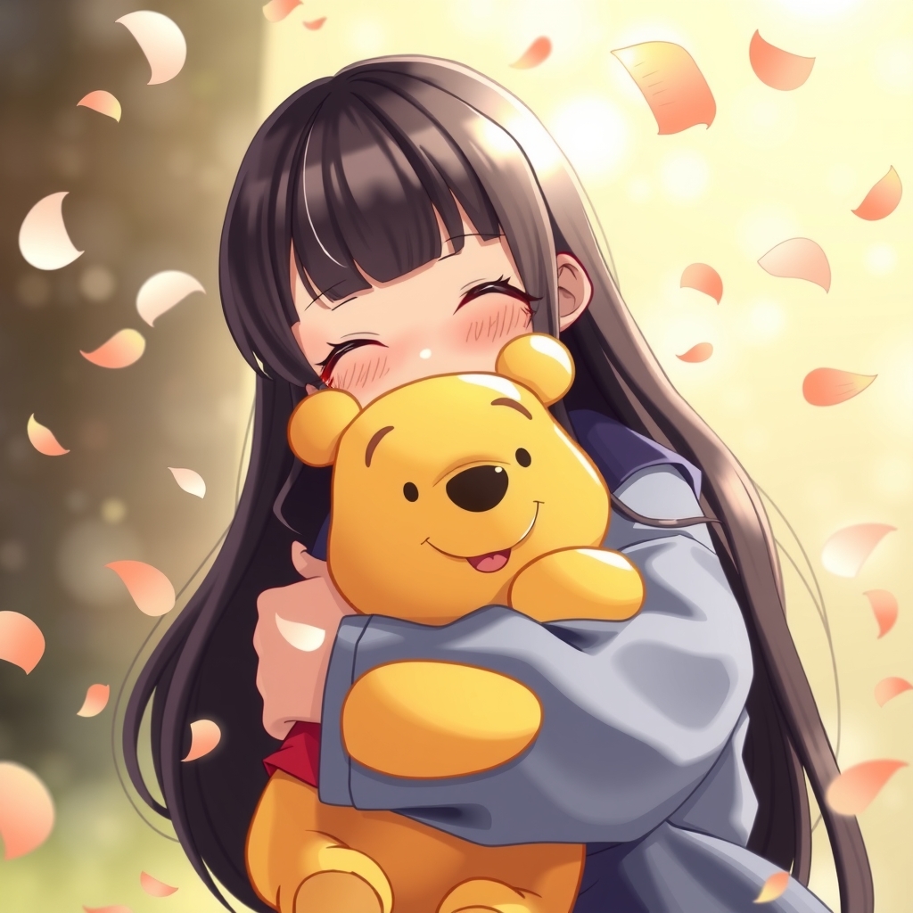 a girl with long black hair and a cute plushie by मुफ्त एआई छवि जनरेटर - बिना लॉगिन के✨ | AIGAZOU