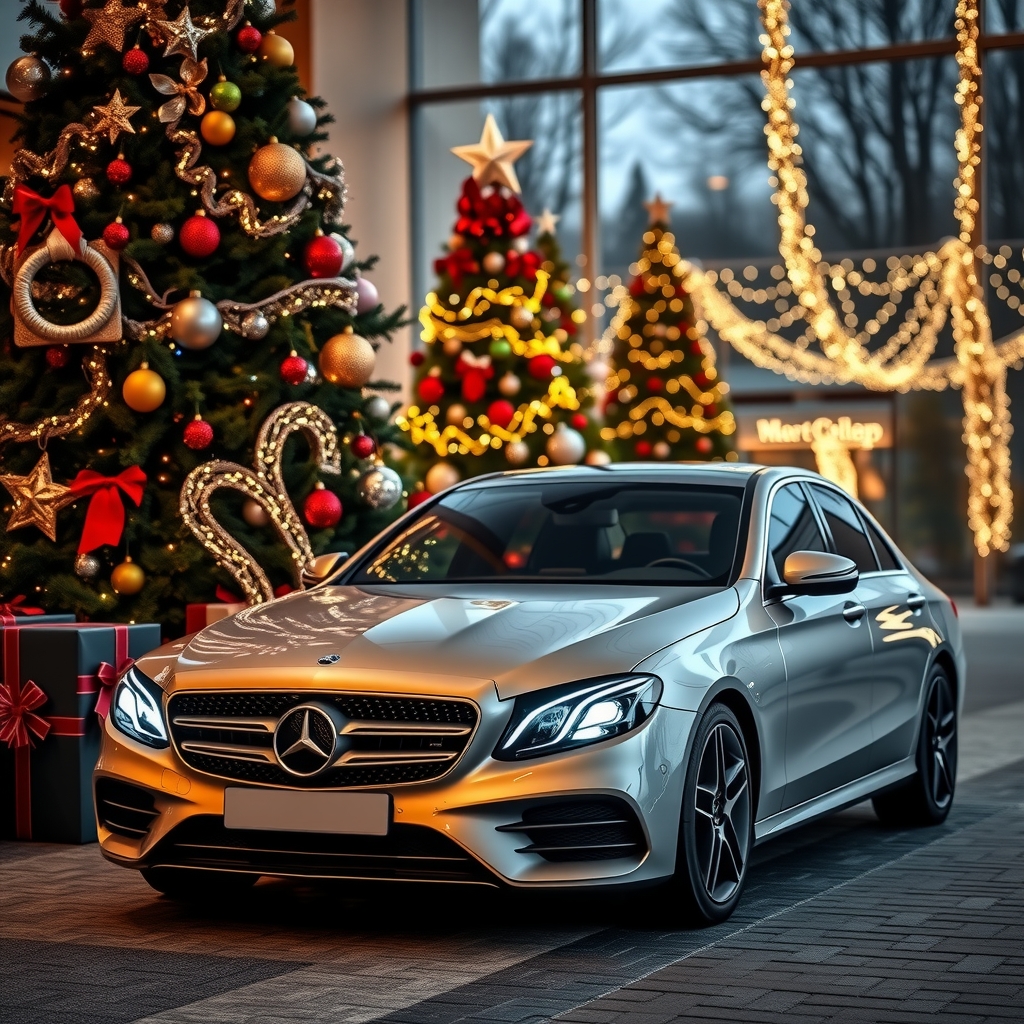 mercedes e class car in christmas decor by मुफ्त एआई छवि जनरेटर - बिना लॉगिन के✨ | AIGAZOU