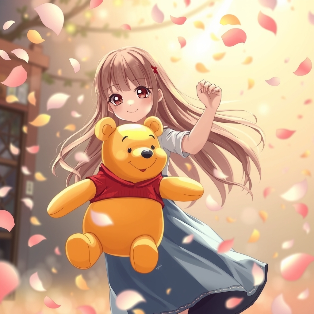 dancing with a cute girl and a plush pooh by मुफ्त एआई छवि जनरेटर - बिना लॉगिन के✨ | AIGAZOU