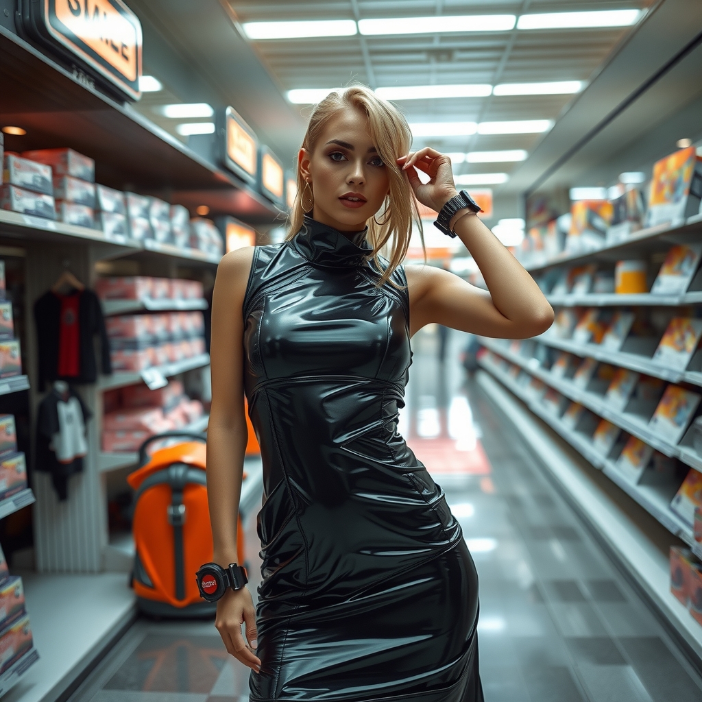 a model poses in a futuristic mall in a latex dress futuristic cyberpunk by मुफ्त एआई छवि जनरेटर - बिना लॉगिन के✨ | AIGAZOU