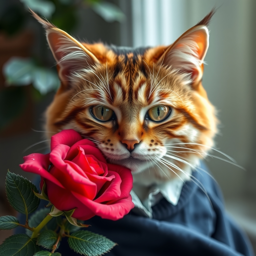 strong cat with rose by मुफ्त एआई छवि जनरेटर - बिना लॉगिन के✨ | AIGAZOU