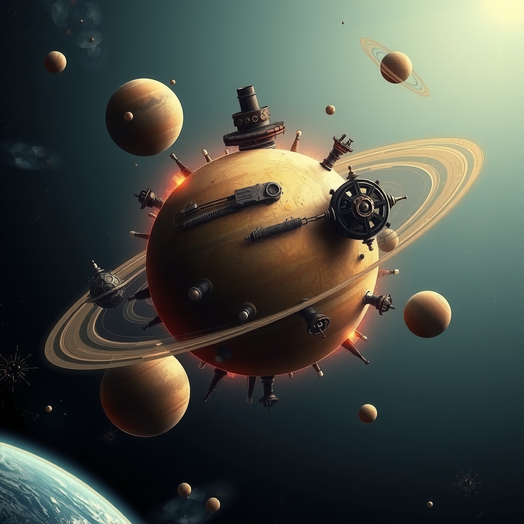 a steampunk planet in the middle of the solar system by मुफ्त एआई छवि जनरेटर - बिना लॉगिन के✨ | AIGAZOU