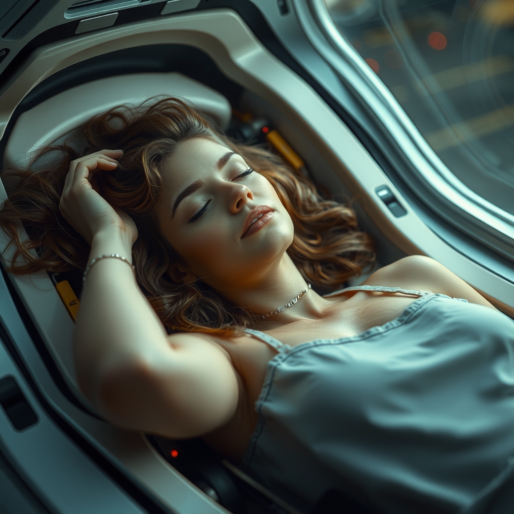 sleeping woman dreams in futuristic machine by मुफ्त एआई छवि जनरेटर - बिना लॉगिन के✨ | AIGAZOU