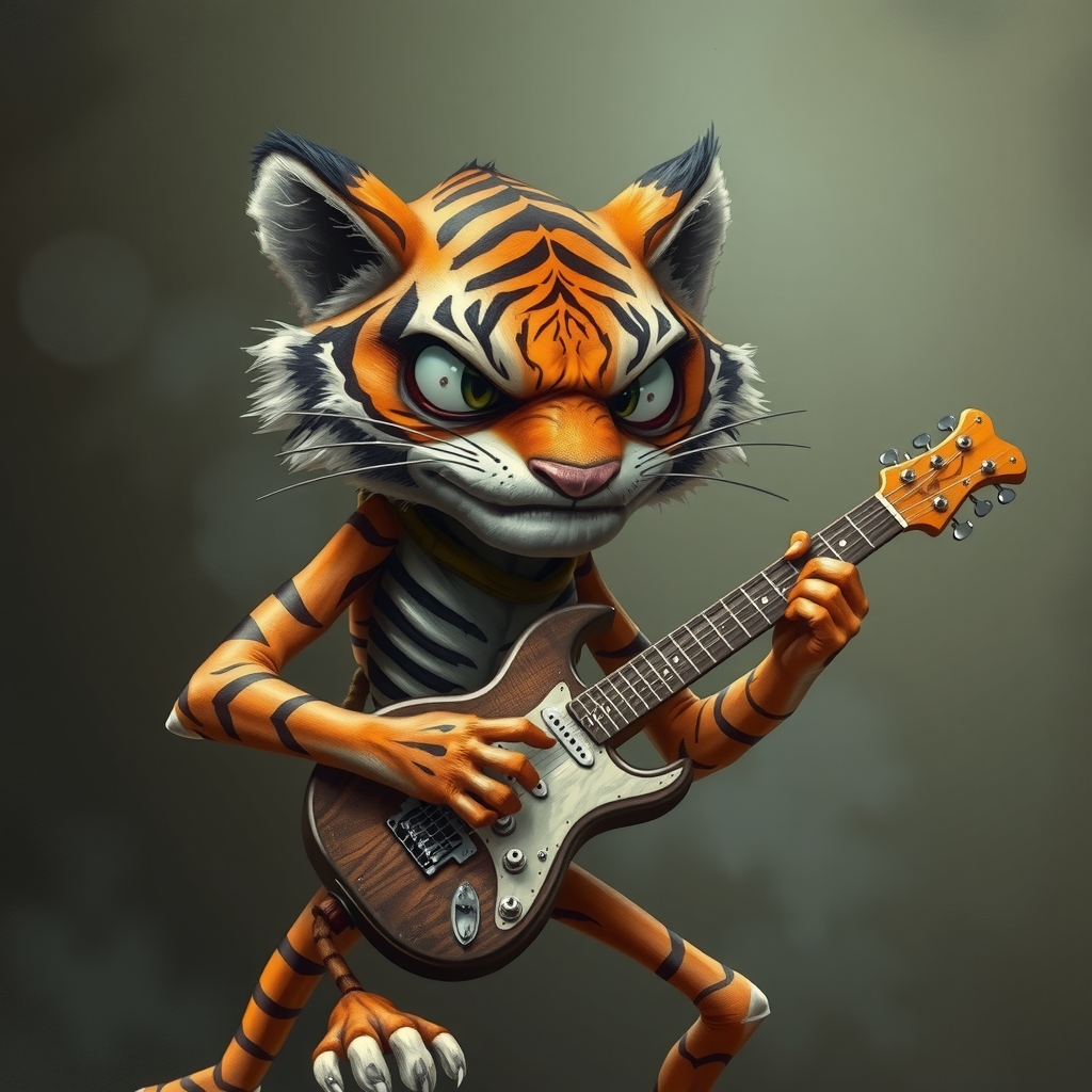 a slim tiger playing a guitar made of fish bones by मुफ्त एआई छवि जनरेटर - बिना लॉगिन के✨ | AIGAZOU