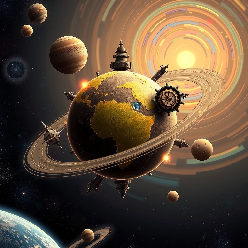 a steampunk planet in the middle of the solar system by मुफ्त एआई छवि जनरेटर - बिना लॉगिन के✨ | AIGAZOU