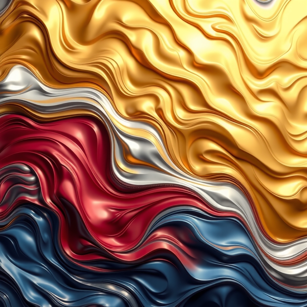 flowing fluids like a huge wave in gold silver red and blue by मुफ्त एआई छवि जनरेटर - बिना लॉगिन के✨ | AIGAZOU