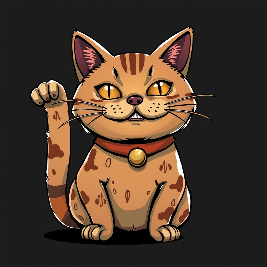 winking cat with dark background maneki neko style comic illustration zombie bronze by मुफ्त एआई छवि जनरेटर - बिना लॉगिन के✨ | AIGAZOU