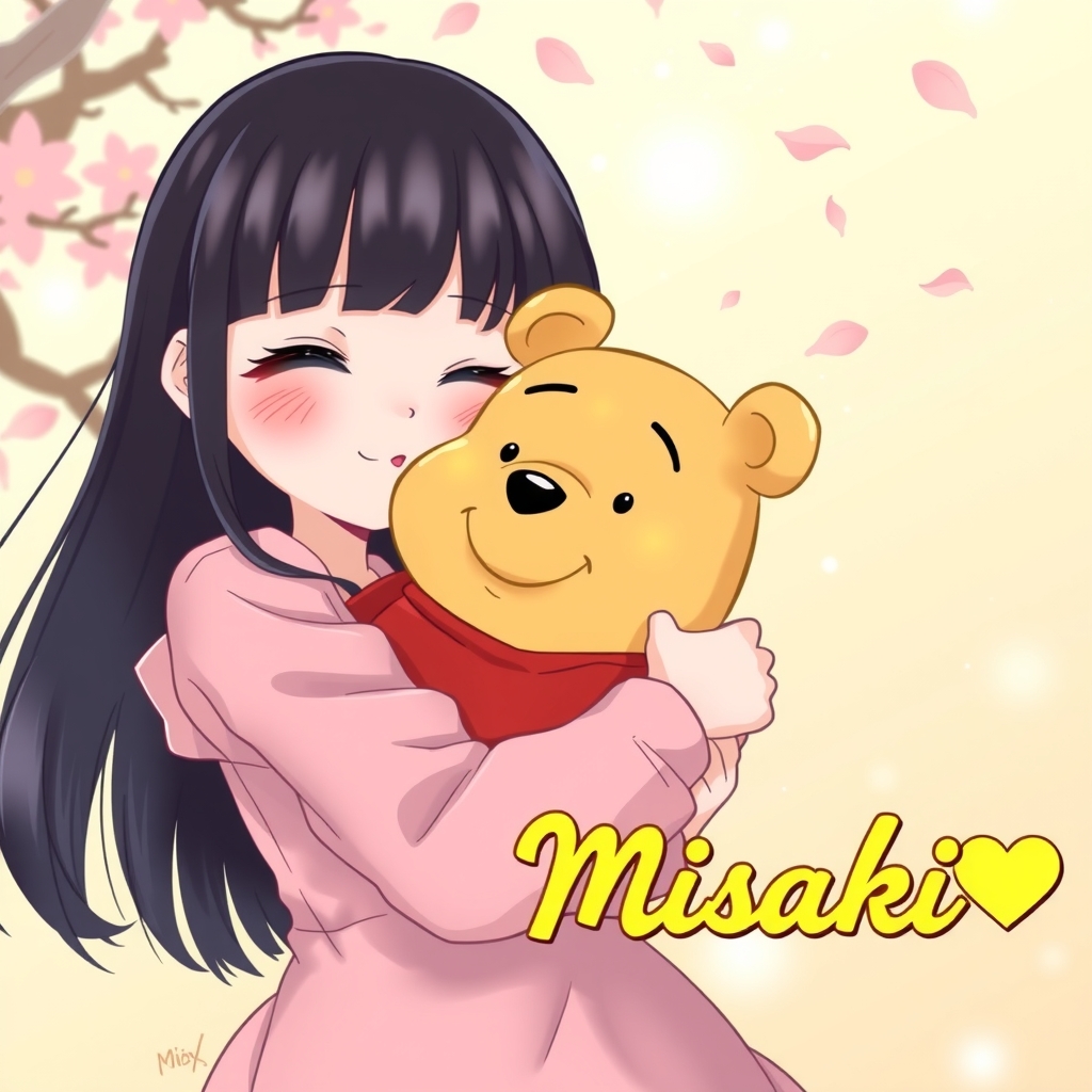 a girl in pink dress with long black hair hugging a plushie by मुफ्त एआई छवि जनरेटर - बिना लॉगिन के✨ | AIGAZOU