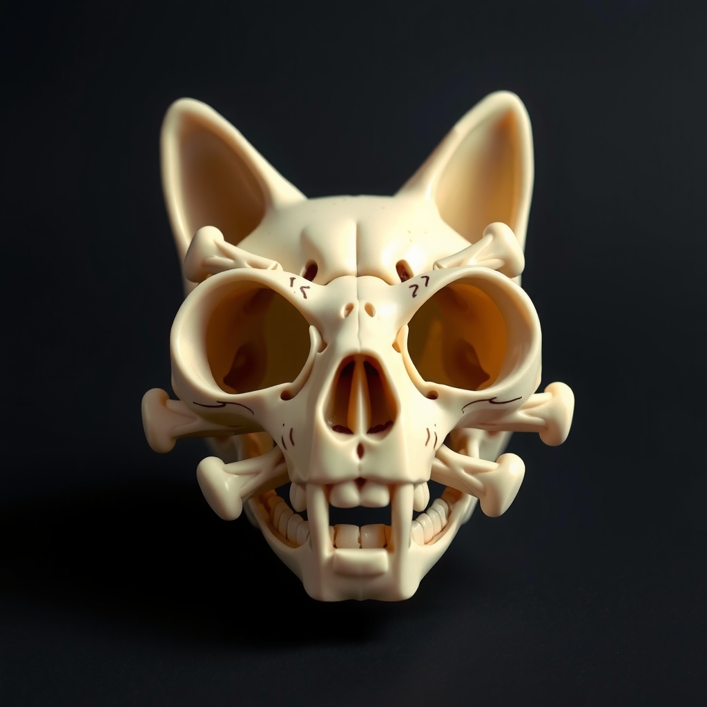 cat skull from bones straight with dark background by मुफ्त एआई छवि जनरेटर - बिना लॉगिन के✨ | AIGAZOU