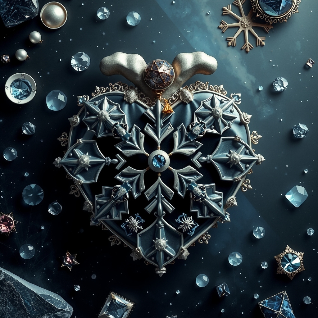 a snowflake obsidian heart with ornaments and gemstones in the cosmos by मुफ्त एआई छवि जनरेटर - बिना लॉगिन के✨ | AIGAZOU