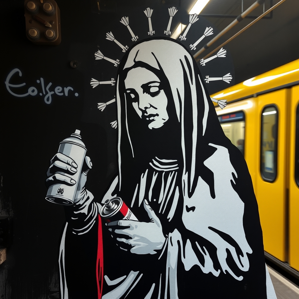 black madonna with spray can dark background by मुफ्त एआई छवि जनरेटर - बिना लॉगिन के✨ | AIGAZOU