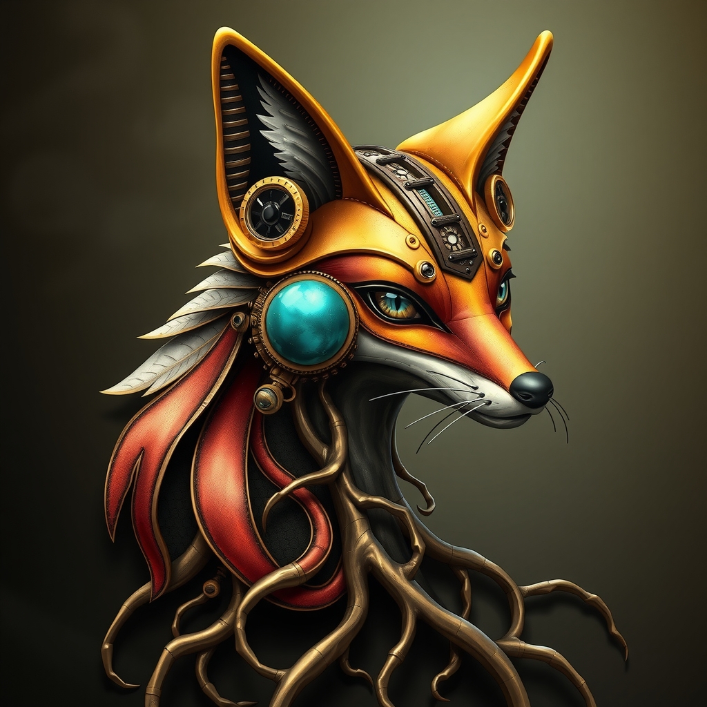 a steampunk fox in gold turquoise red and bronze by Générateur d'images par IA gratuit - Aucune connexion nécessaire✨ | AIGAZOU