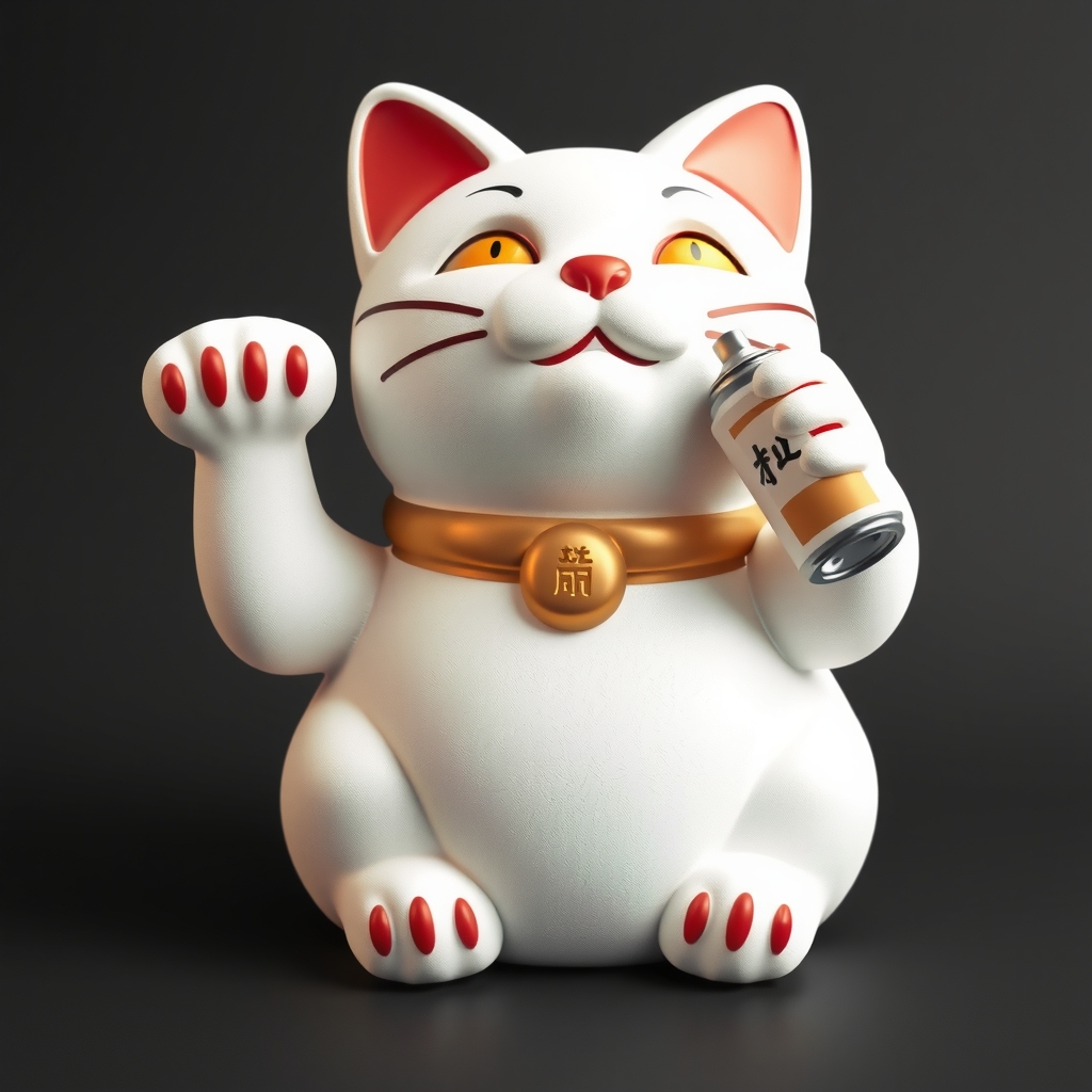 sitting waving cat styrofoam waving white maneki spray can illustration bronze vector style design sacred by मुफ्त एआई छवि जनरेटर - बिना लॉगिन के✨ | AIGAZOU