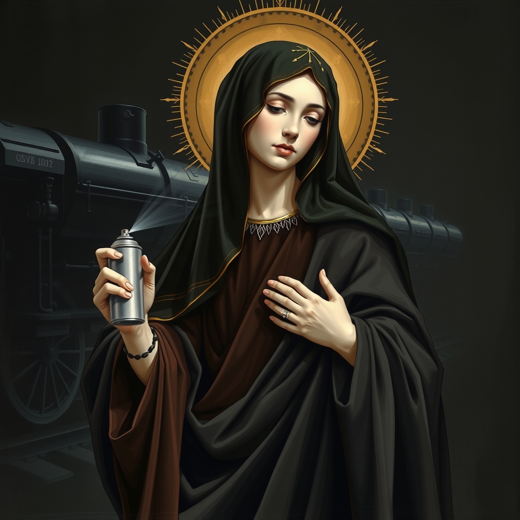 black madonna spray can dark background by मुफ्त एआई छवि जनरेटर - बिना लॉगिन के✨ | AIGAZOU