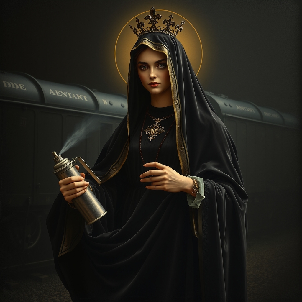 black madonna with spray can on dark background by मुफ्त एआई छवि जनरेटर - बिना लॉगिन के✨ | AIGAZOU