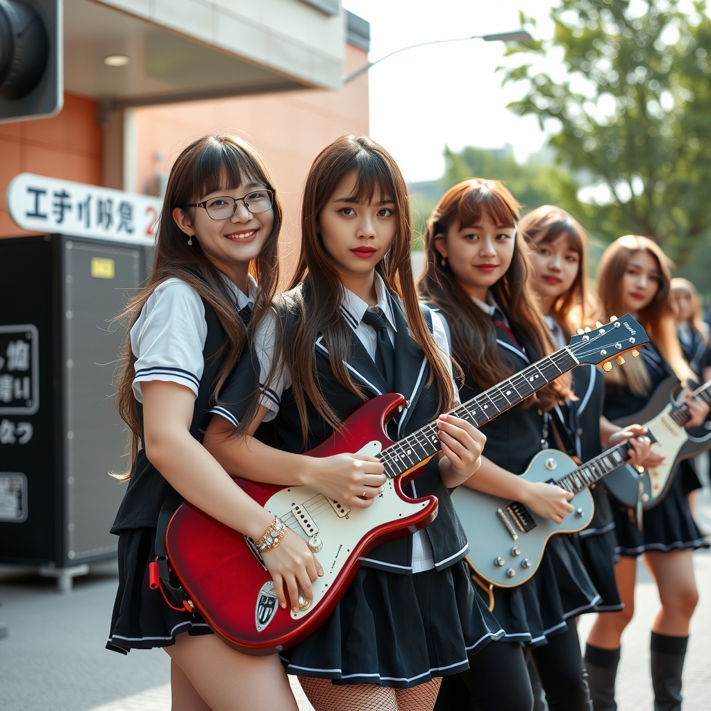 a high school girl rock band in uniform by मुफ्त एआई छवि जनरेटर - बिना लॉगिन के✨ | AIGAZOU