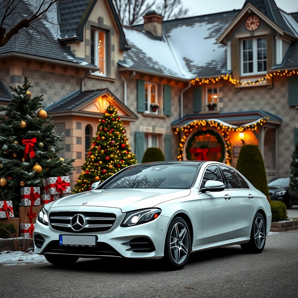 mercedes e class car french house christmas decor by मुफ्त एआई छवि जनरेटर - बिना लॉगिन के✨ | AIGAZOU