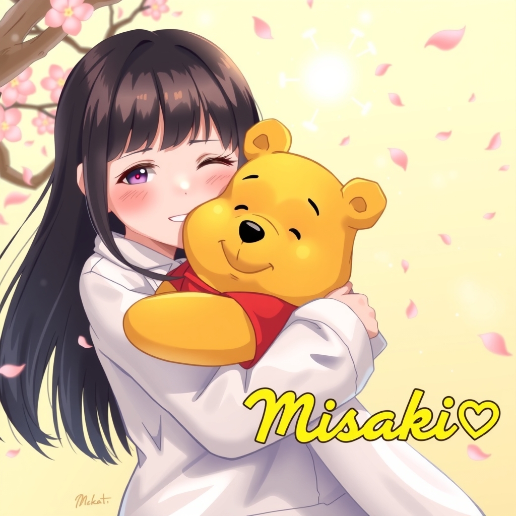 a cute teenage girl with long black hair holding a pooh plushie by मुफ्त एआई छवि जनरेटर - बिना लॉगिन के✨ | AIGAZOU