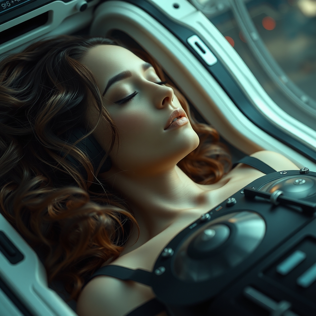 sleeping woman dreams in futuristic machine by मुफ्त एआई छवि जनरेटर - बिना लॉगिन के✨ | AIGAZOU