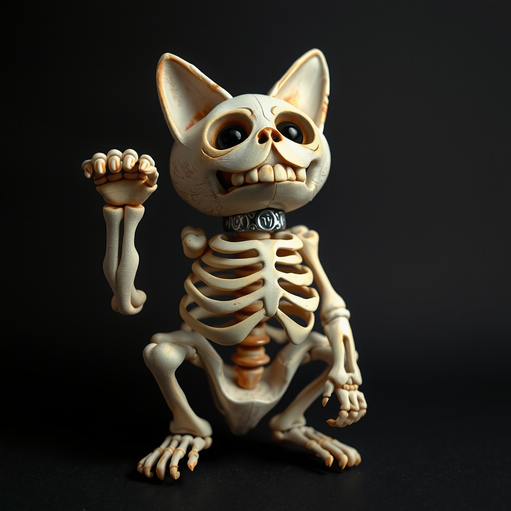 winking cat from bone skeleton diagonal maneki neko anatomy layered dark background banksy style by मुफ्त एआई छवि जनरेटर - बिना लॉगिन के✨ | AIGAZOU