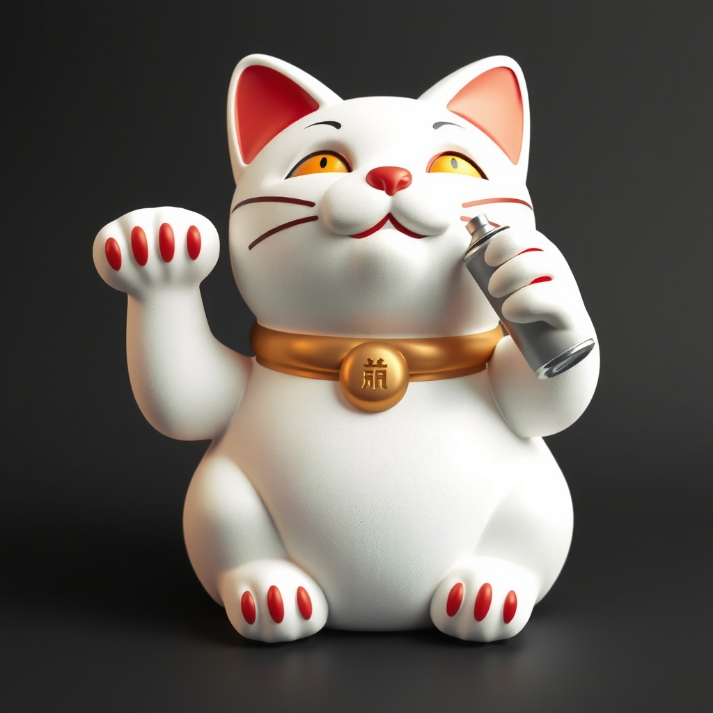 sitting waving cat styrofoam waving white maneki spray can illustration bronze vector style design sacred by मुफ्त एआई छवि जनरेटर - बिना लॉगिन के✨ | AIGAZOU