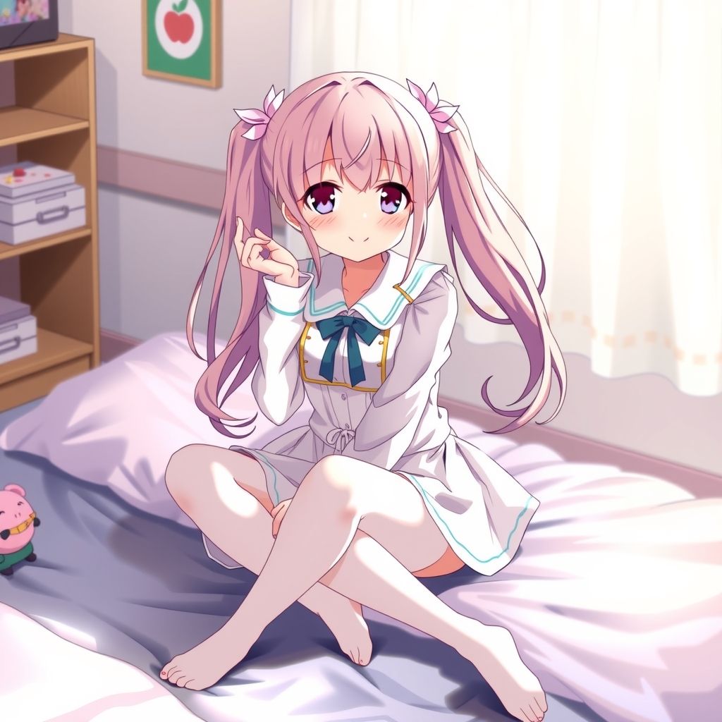 anime white socks twin tails loli happy on bed by Generatore di immagini AI gratuito - Nessuna registrazione richiesta✨ | AIGAZOU