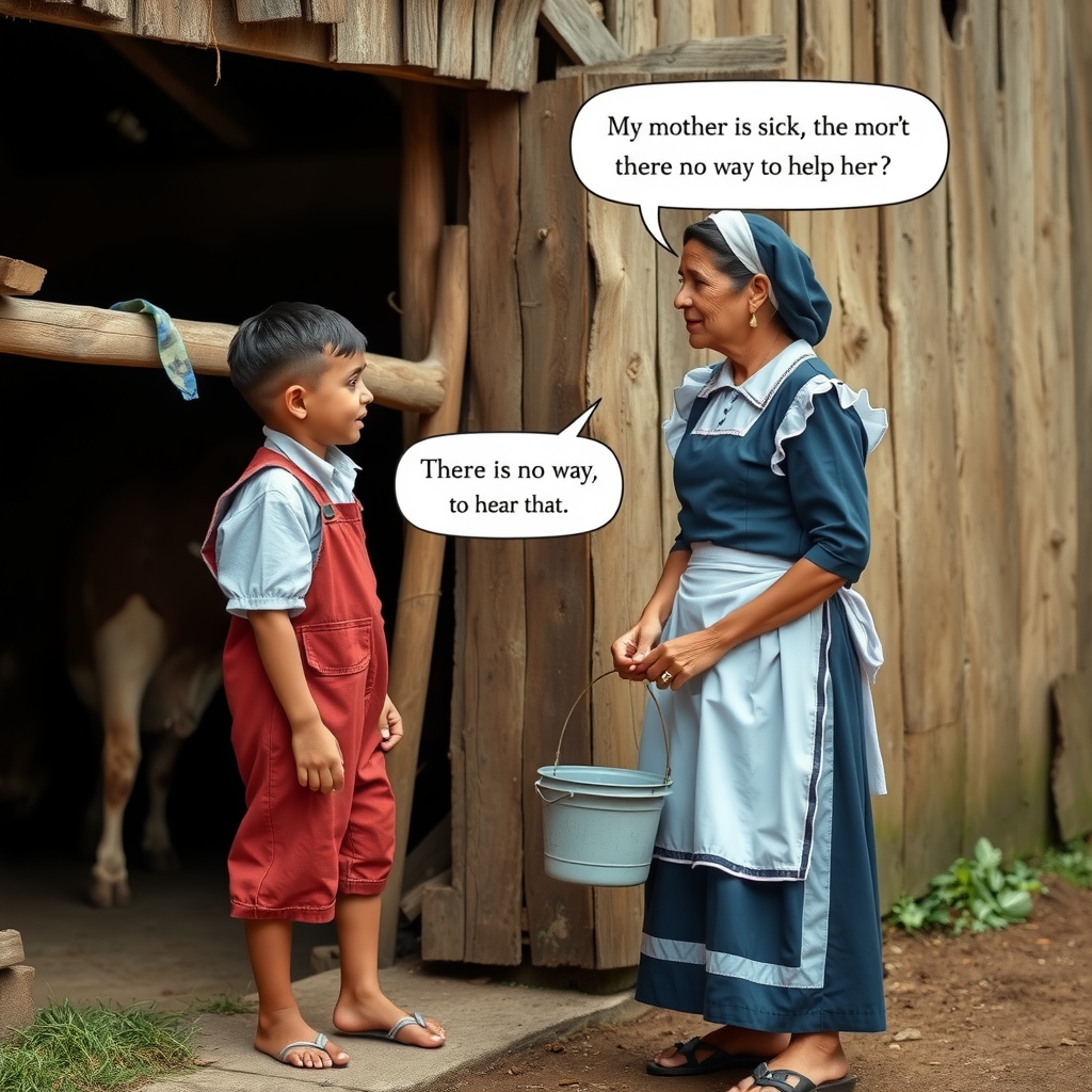 a maid and a boy talking outside the barn by मुफ्त एआई छवि जनरेटर - बिना लॉगिन के✨ | AIGAZOU