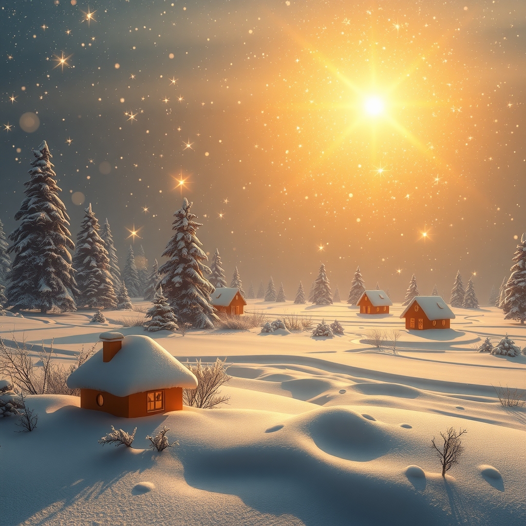 a snowy landscape a large star many small christmas mood splendid golden mood by मुफ्त एआई छवि जनरेटर - बिना लॉगिन के✨ | AIGAZOU