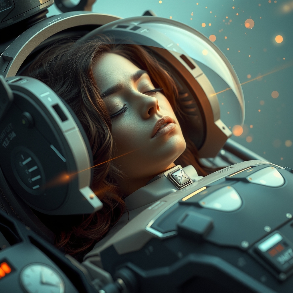 sleeping woman dreams in futuristic machine by मुफ्त एआई छवि जनरेटर - बिना लॉगिन के✨ | AIGAZOU