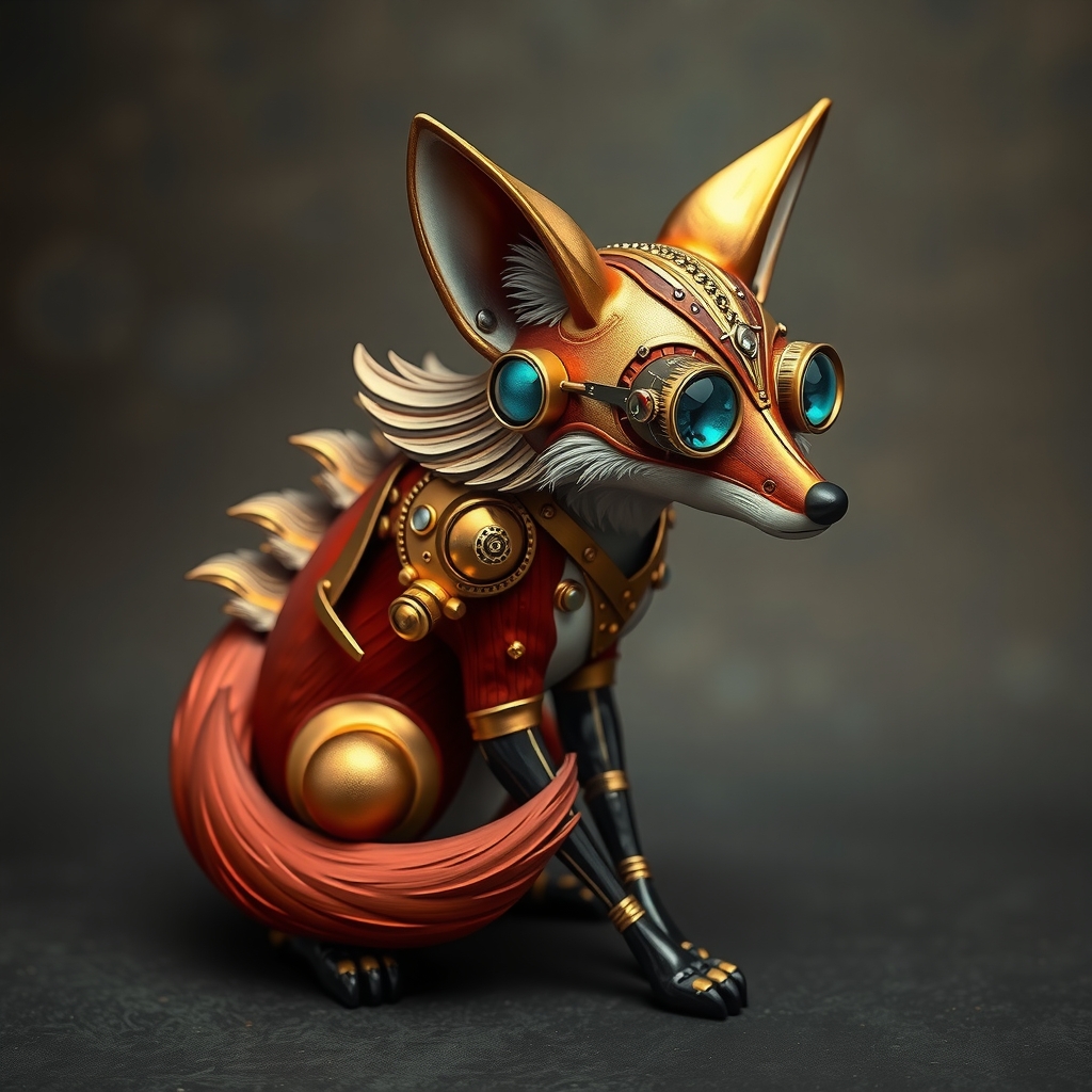 a steampunk fox in gold turquoise red and bronze by मुफ्त एआई छवि जनरेटर - बिना लॉगिन के✨ | AIGAZOU