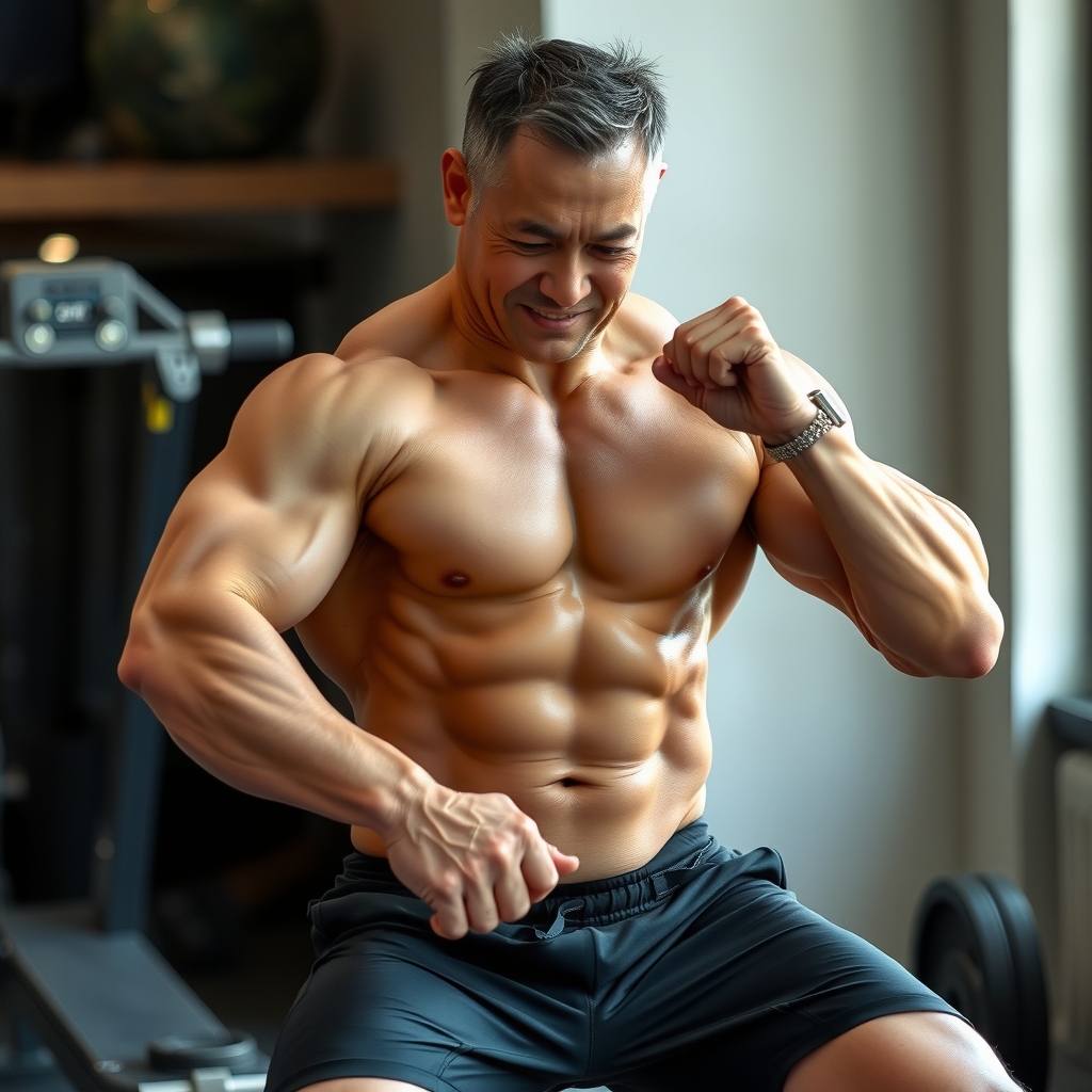 50 year old muscular asian man exercise photo by Générateur d'images par IA gratuit - Aucune connexion nécessaire✨ | AIGAZOU