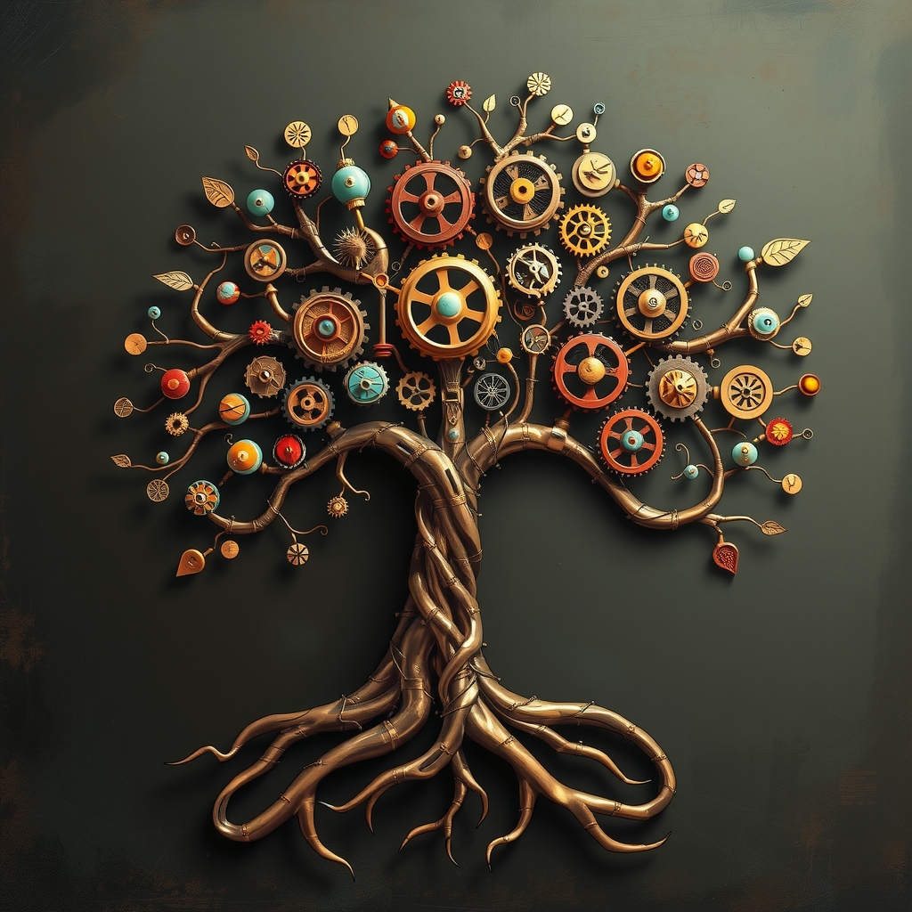 a steampunk tree in gold turquoise red and bronze by मुफ्त एआई छवि जनरेटर - बिना लॉगिन के✨ | AIGAZOU