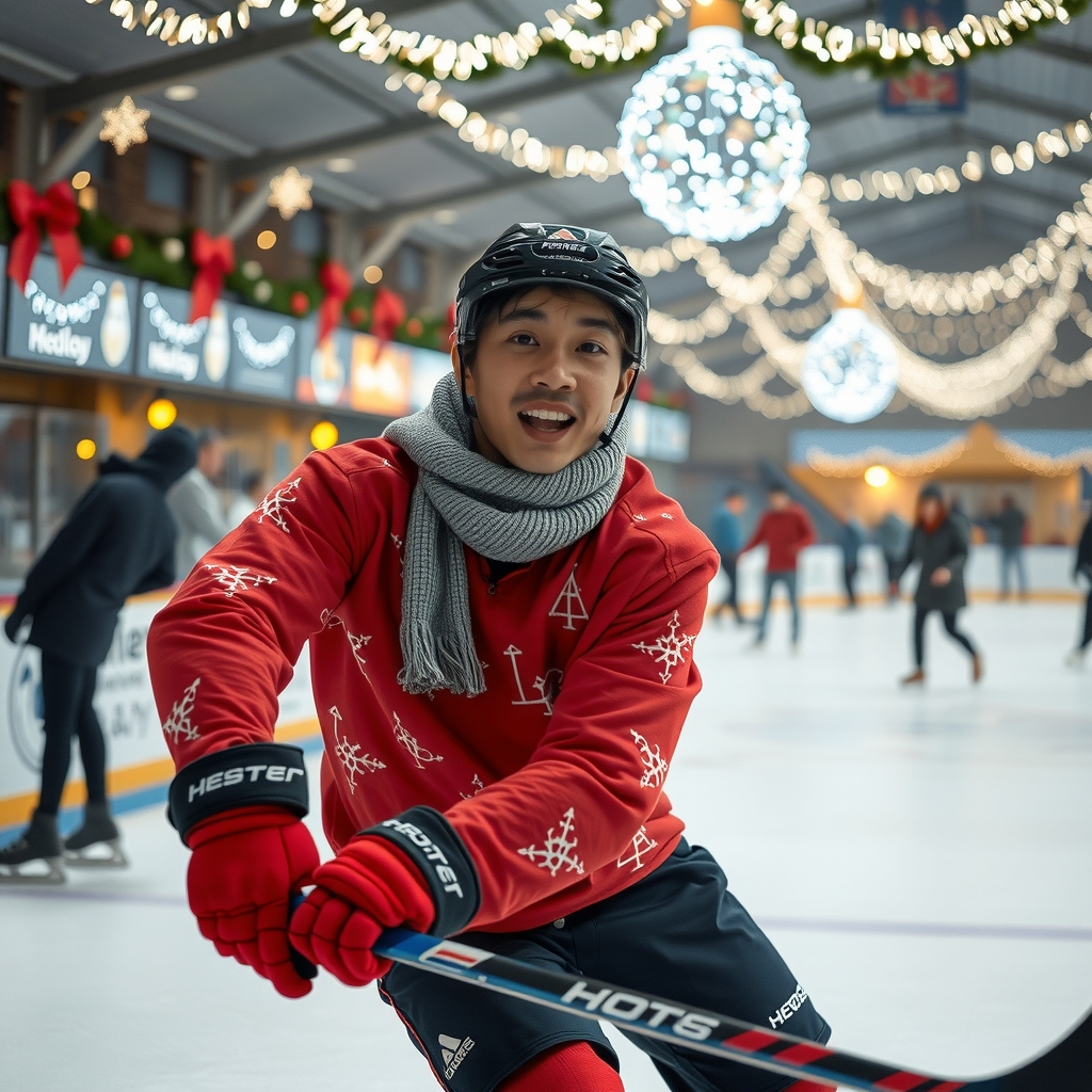 a handsome korean man plays hockey by Générateur d'images par IA gratuit - Aucune connexion nécessaire✨ | AIGAZOU