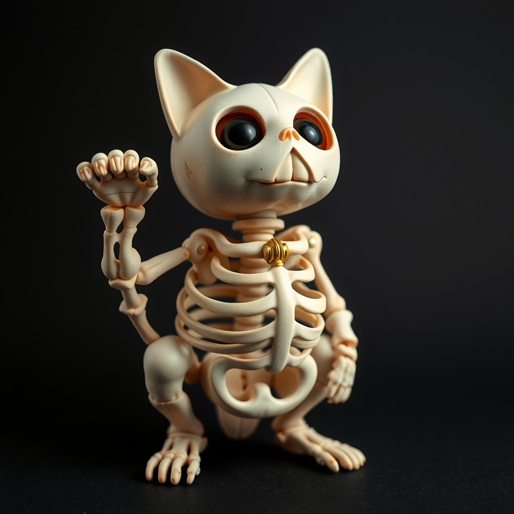 winking cat from bone skeleton angled maneki neko anatomy layered dark background by मुफ्त एआई छवि जनरेटर - बिना लॉगिन के✨ | AIGAZOU