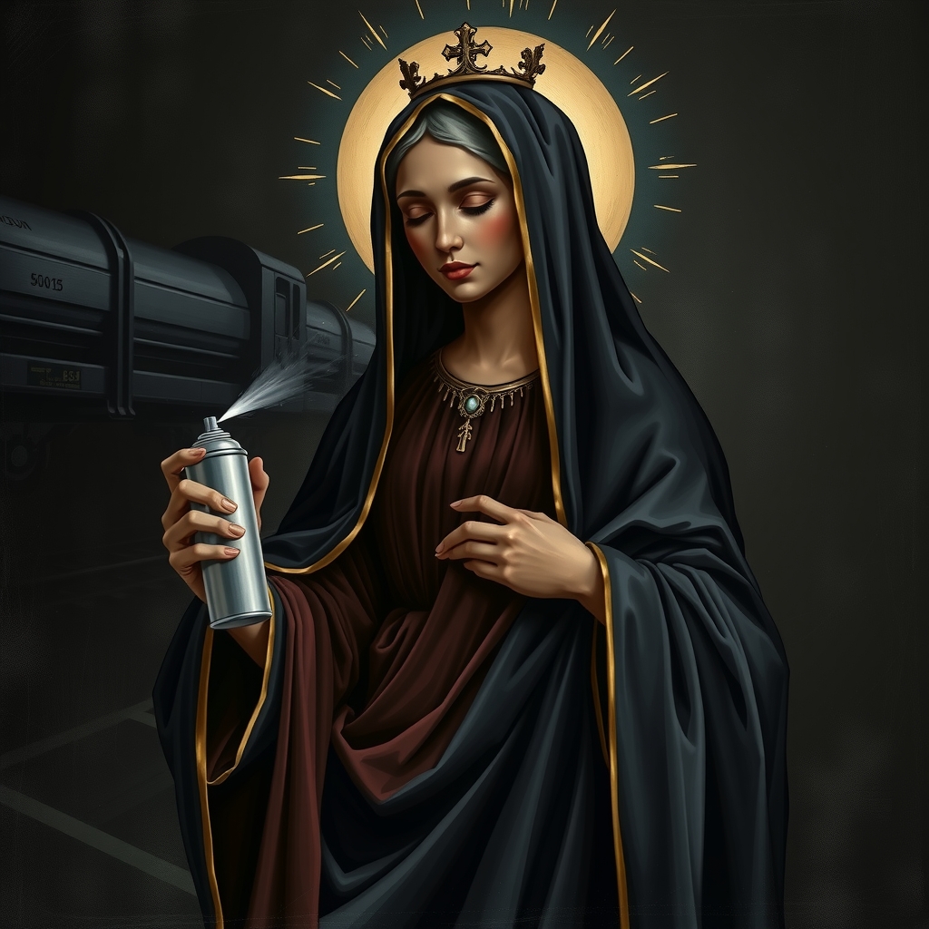 black madonna spray can dark background by मुफ्त एआई छवि जनरेटर - बिना लॉगिन के✨ | AIGAZOU