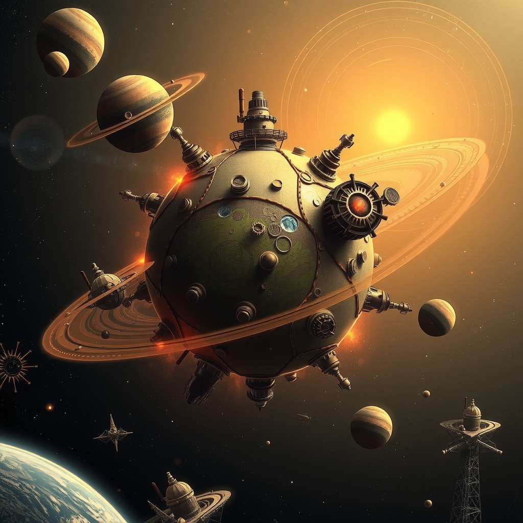 a steampunk planet in the middle of the solar system by Générateur d'images par IA gratuit - Aucune connexion nécessaire✨ | AIGAZOU