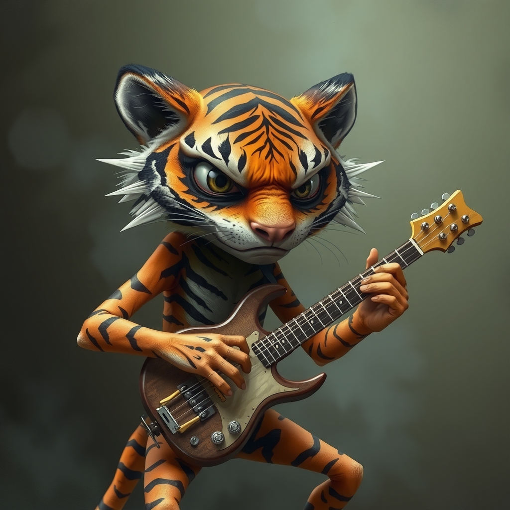 a slim tiger playing a guitar made of fish bones by मुफ्त एआई छवि जनरेटर - बिना लॉगिन के✨ | AIGAZOU