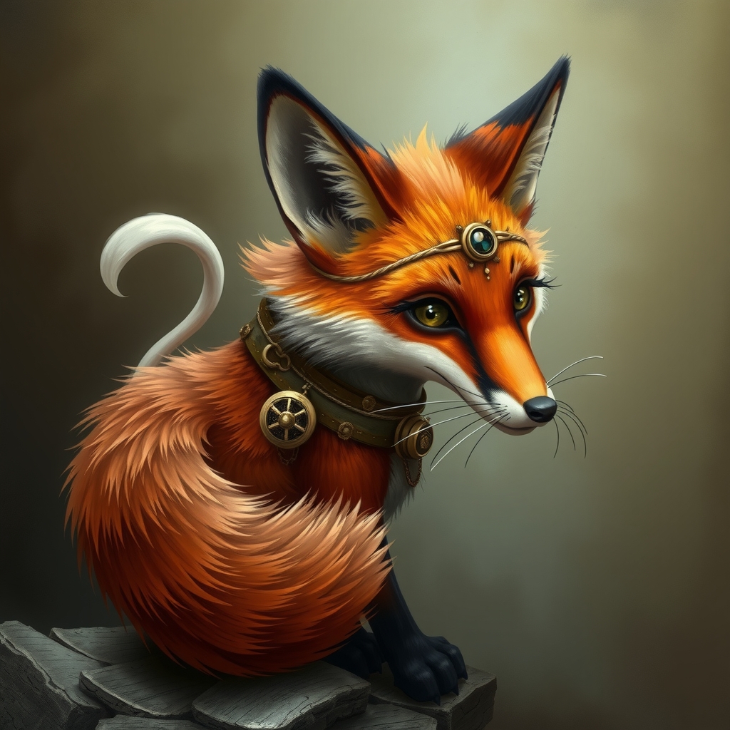 a brown steampunk fox with a coiled tail by Générateur d'images par IA gratuit - Aucune connexion nécessaire✨ | AIGAZOU