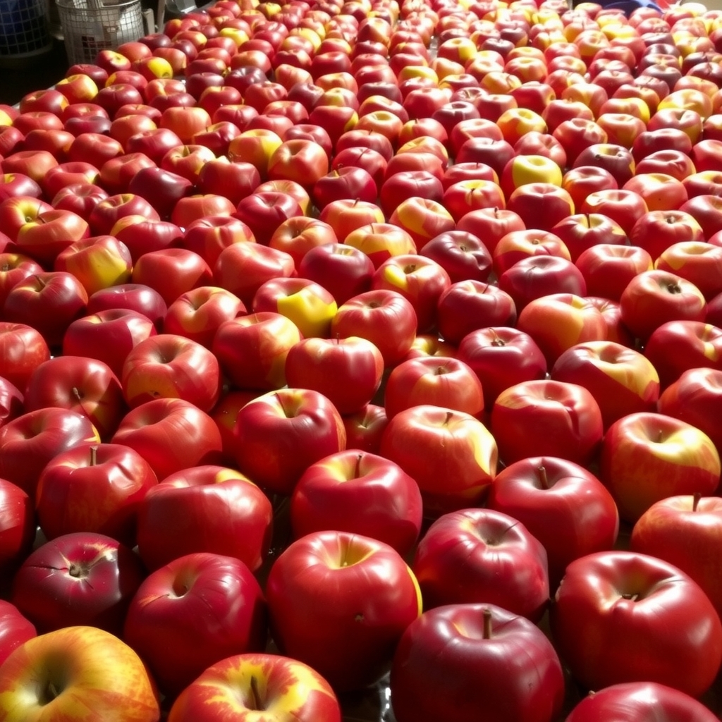 one hundred red ripened apples arranged on a table by मुफ्त एआई छवि जनरेटर - बिना लॉगिन के✨ | AIGAZOU