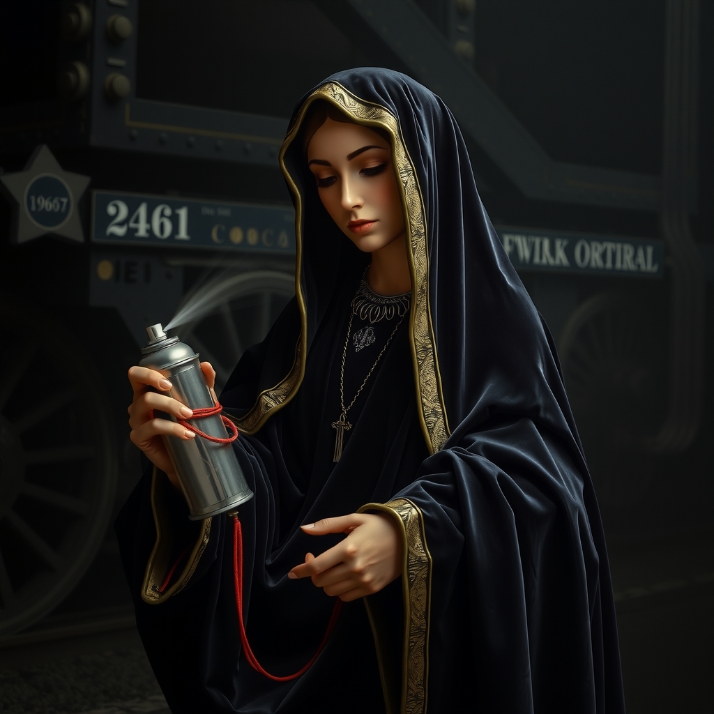 black madonna spray can dark background by मुफ्त एआई छवि जनरेटर - बिना लॉगिन के✨ | AIGAZOU