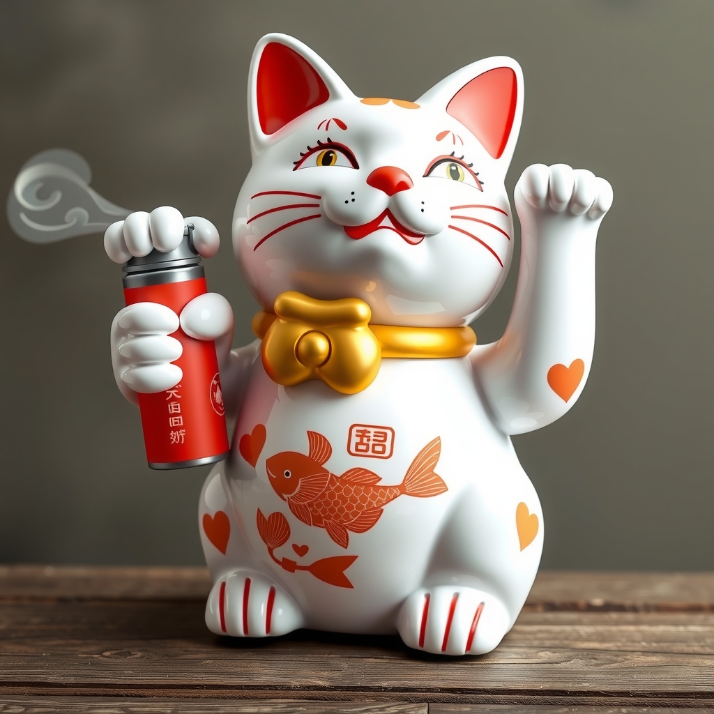 sketch paint latex wink cat 2d figur movable arm porcelain lucky cat money tradition springing spray can hand cyrank solar by मुफ्त एआई छवि जनरेटर - बिना लॉगिन के✨ | AIGAZOU